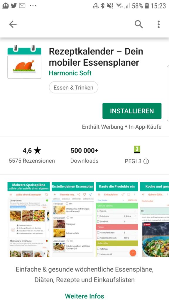 Rezeptkalender - Essensplanung per App auf habimex.de